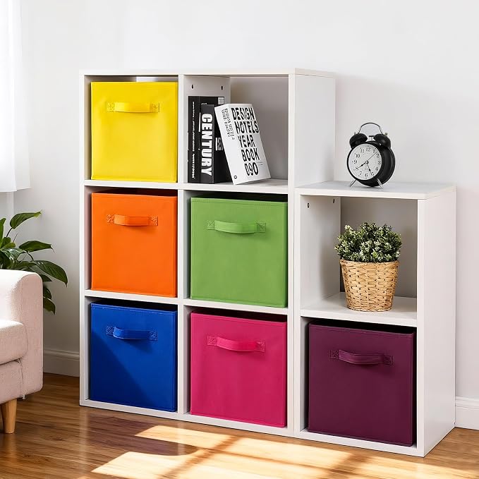 Stero 13x13x13 Inch Fabric Storage Bins 6 Pack Fun Colored Durable Storage Cubes with Handles Foldable Cube Baskets for Home, Kids Room, Closet and Toys Organization Orange-Multi Colors-1