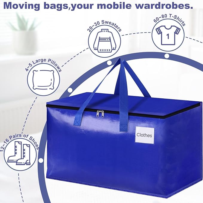 StorageRight Moving Bags-Heavy Duty Moving Boxes, Storage Totes with Zipper, Reinforced Handles and Tag Pocket-Collapsible Moving Supplies for moving, Storage and Travel 93L(Four Colors-8 Pack)