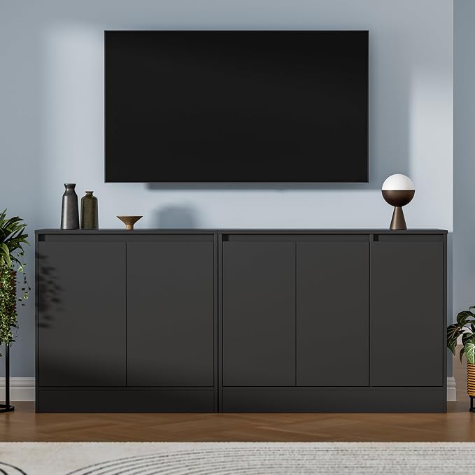 Housoul Buffet Cabinet with 3 Doors, Coffee Bar Cabinet with Storage, Black | Modern Kitchen Sideboard Cabinet, Storage Cabinet with Adjustable Shelves, Buffet Cabinet for Living Room, Kitchen