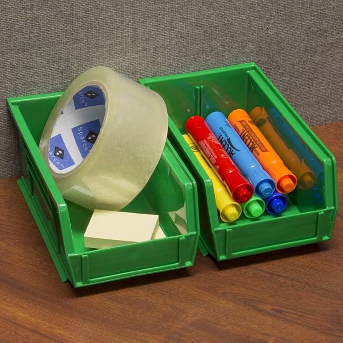 Akro-Mils 30220 AkroBins Plastic Storage Bins, 7"x4"x3", Green, 24-Pack | Space-Saving Stackable Bins for Garage, Pantry, Craft Organization