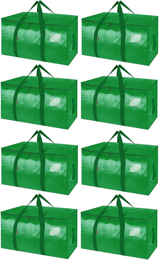 BALEINE 8-Pack Oversized Moving Bags with Reinforced Handles, Heavy-Duty Storage Tote for Clothes, Moving Supplies (Light Green, 8-Pack)