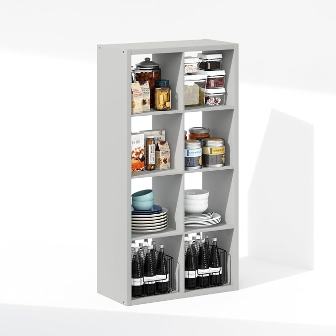 Furinno Cubic Extra Thick 8-Cube Closet Organizers and Storage, Light Grey | 14.6 x 30 x 58 in, Open Shelf Closet Storage, Closet Organizer, for Wardrobe, Bedroom, Living Room