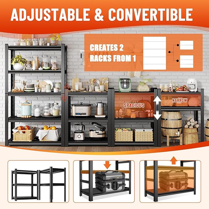 Garage Shelving, Heavy Duty Storage Shelves, Adjustable Boltless Units | Metal Shelving with Double Layer Posts, Industrial Steel Shelving for Garage Basement Warehouse Kitchen, Black, 31H*31W*14D