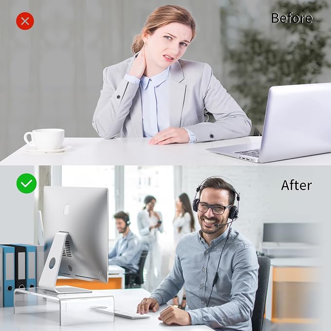Acrylic Monitor Stand Riser Clear Laptop Stand Riser L12.5 xW7.5 xH4 | Computer & Laptop Stand for Desk, Compatible with All Notebooks and Monitor, Decoration for Office & Home Transparent