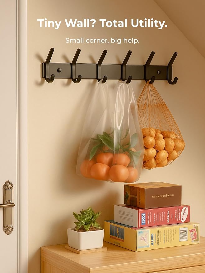 Coat Rack Wall Mount Hooks - 15 Inch Black Metal 6-Hook Rack(1 Pack) | Modern Kids Room, Entryway & Bathroom Hanger for Towels, Coats, Purses, Bags
