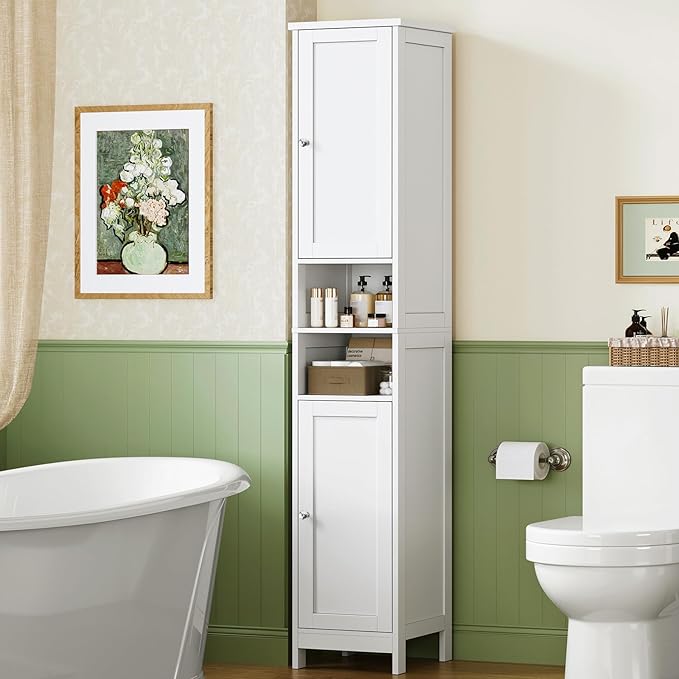 67" Tall Bathroom Cabinet with Adjustable Shelves and Doors, Narrow Bathroom Storage Cabinet for Small Space, Living Room, Entryway, Kitchen, White