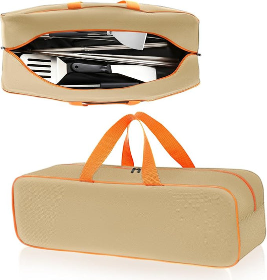 Grill Utensil Storage Bag for Outdoor Grilling, 24 x 8 x 8 in, Khaki | 1680D Oxford fabric, large capacity grill tool storage bag, accessories storage compatible with Blackstone griddle
