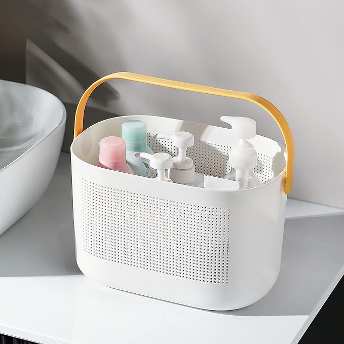Plastic Portable Shower Caddy Basket, Storage Organizer, Yellow, 2 Pack | Bottom Drain Holes, Keep Dry, Sturdy and Durable, Easy to Carry for Bathroom, Kitchen, Dorm Room, RV, College
