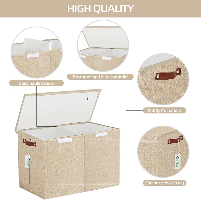Bagnizer Large Toy Storage Box with Lids, Collapsible Sturdy Baby Storage Organizer Chest Bin Basket for Kids, Boys, Girls, Playroom, Nursery, Bedroom, Closet 25"x13"x16" (Khaki)