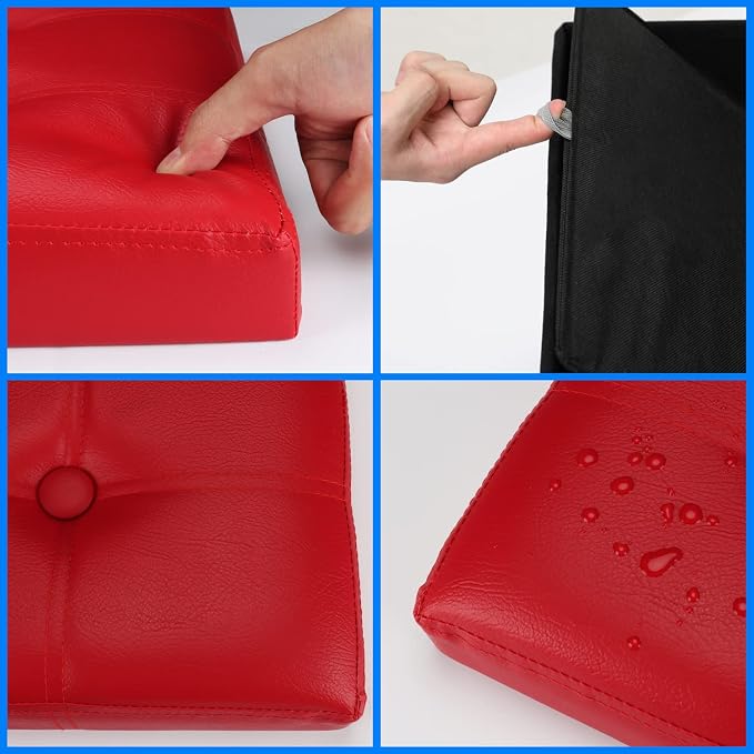 Bsketa Storage Ottoman, Folding Foot Stool with Thicker Foam Padded Seat Small Leather Storage Ottoman Bench Foot Rest for Living Room Foldable Coffee Table 17x13x13in,Red | Ottoman with Storage, Thicker Foam Padded Seat, Living Room, Dorm, Bedroom, Lo...