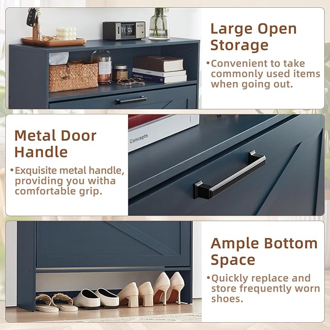 RWYHG Shoe Cabinet Storage for Entryway with 2 Flip Drawers | Open Storage Layer Rack Narrow Organizer Slim Hidden Wood Shoe Cabinet Furniture