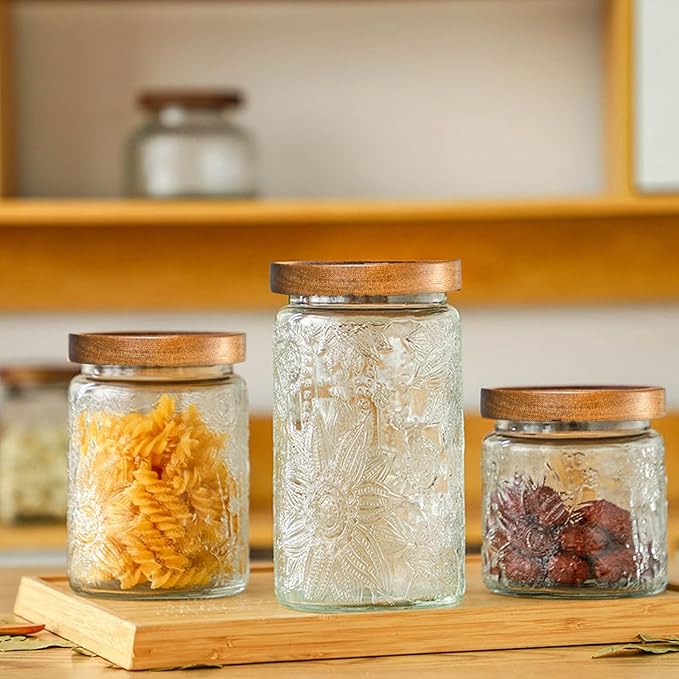 Adodeen Glass Storage Containers With Lids, Glass Jars With Lids, 24OZ | Airtight Glass Food Storage Containers, Kitchen Canisters For Sugar, Coffee, Tea, Spice, Flour, Candy, Pasta, Cereal