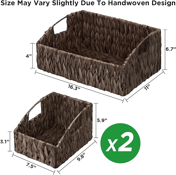 Pantry Baskets Organization, Wicker Basket for Shelf Black | Handwoven Pantry Organizers and Storage with Built-in Handles, Laundryroom Organization Storage Bins for Snack Cans