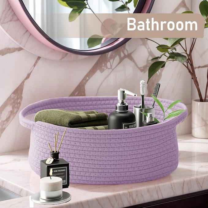 JMvicyroam Small Woven Basket, Empty Gift Basket, Purple/1 Pack | Small Gift Basket, Cotton Rope, 12 x 8 x 45 in, Handles, Includes Ribbon and Bag, Birthday Gift Basket