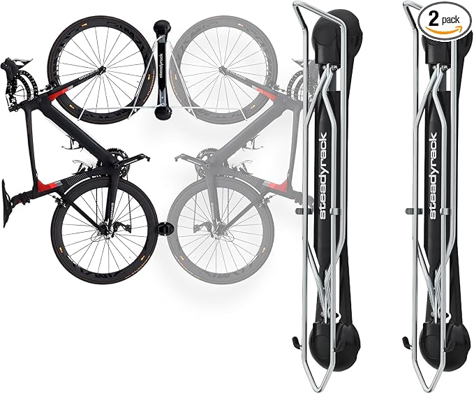 Steadyrack Swivel Bike Wall Mount, Vertical Bike Rack for Garage Storage | Roll-in design, no heavy lifting. Holds road and gravel bikes to 77 lb, steel build, fits apartments, sheds.