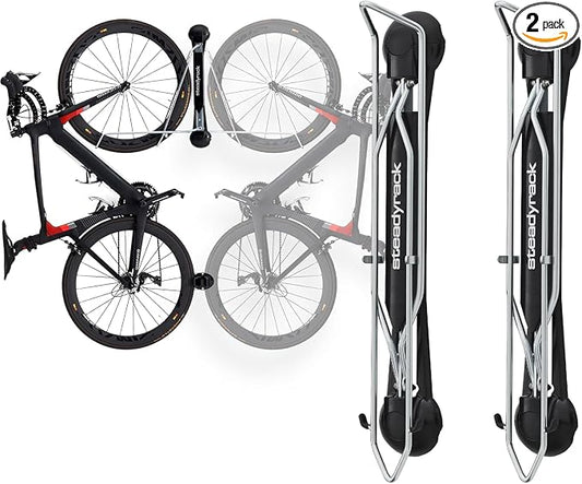 Steadyrack Swivel Bike Wall Mount, Vertical Bike Rack for Garage Storage | Roll-in design, no heavy lifting. Holds road and gravel bikes to 77 lb, steel build, fits apartments, sheds.
