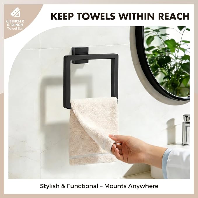 15-Pieces Matte Black Bathroom Accessories Set, 24 Inch Bath Towel Bar Set | Stainless Steel, Towel Ring, Toilet Paper Holder, Robe Hooks, Towel Racks for Bathroom Wall Mounted, Bathroom Hardware Set