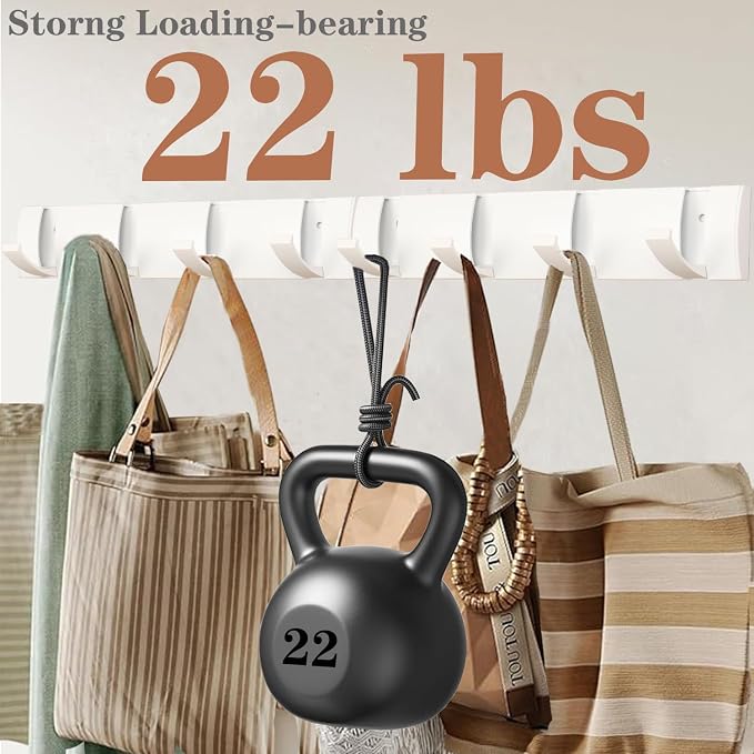 Folding Coat Hooks, Wall Mounted Coat Rack with 8 Retractable Hooks, Heavy Duty Towel Rack for Bathroom Wall Hook for Hanging Clothes Bathrobe, Stainless Steel Coat Hanger for Entryway(White)