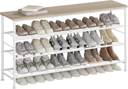 SUOERNUO 4 Tier Extra Long Shoe Rack Organizer Storage for Closet Entryway | Large Capacity Shelf,MDF Top Board,Sturdy Metal Frame,Ideal for Living Room,Hallway White