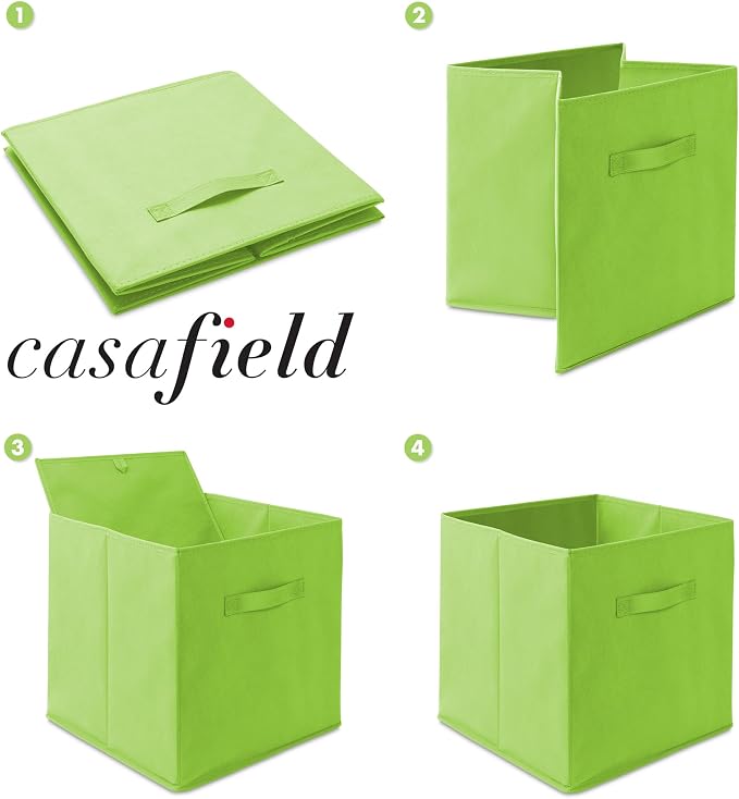 Casafield Set of 6 Collapsible Fabric Cube Storage Bins, Lime Green - 13" Foldable Cloth Baskets for Shelves, Cubby Organizers & More