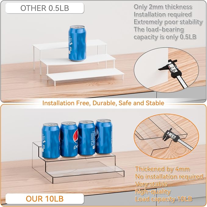 3 Tier Clear Acrylic Spice Rack Organizer for Cabinet and Pantry Shelf - 10.3″L x 9.4″W Tiered Spice Rack & Holder,Step Shelves for Vitamin,Medicine Bottle,Jar,Can,Condiment,Seasoning Shelf