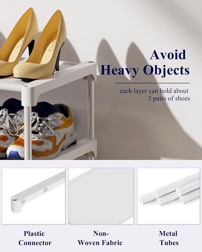 Kitsure Shoe Rack - Non-Woven Shoe Rack Shelf, Shoe Organizer for Closet, Entryway, Garage & Corridor, Stackable Shoe Shelves, 27.5" Wide - 3 Tier, White | Shoe Organizer for Closet, Entryway, Garage, Stackable Shoe Shelves, college dorm&apartment esse...