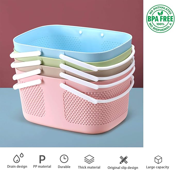 rejomiik Portable Plastic Shower Caddy Basket Organizer with Handles, Pink | Large Capacity Storage Tote for Bathroom, College Dorm Essentials, Bath Toy Storage, Kitchen
