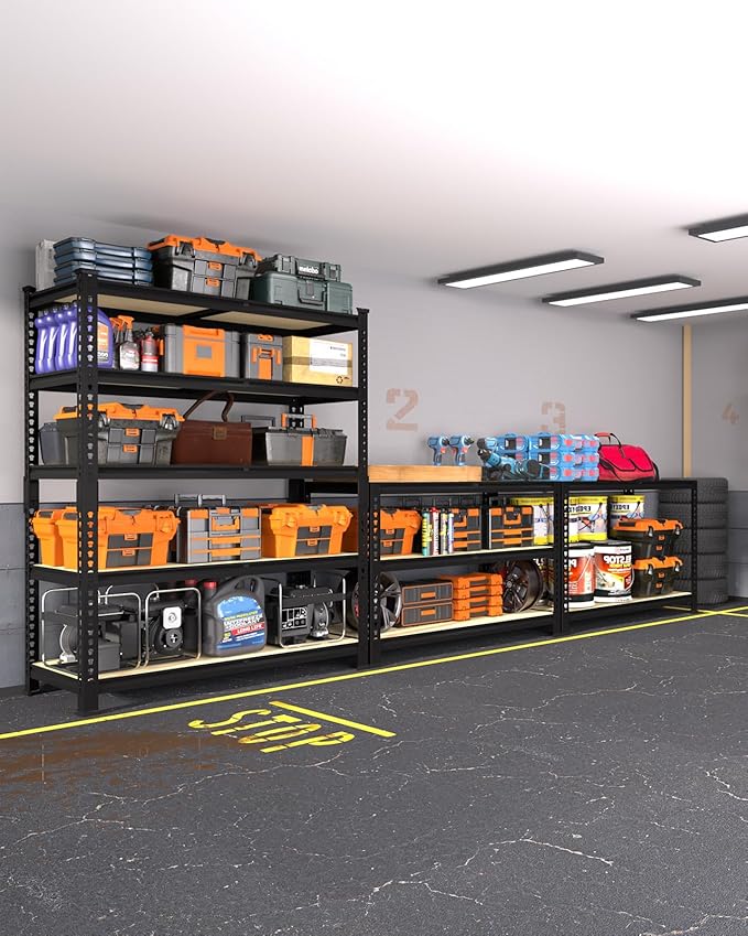 PrimeZone 5-Tier Garage Storage Shelves, Adjustable Metal Shelving, Black | 36" x 16" x 72", Heavy-Duty Metal Frame & Connectors, FSC MDF Boards, 2000 LBS Storage for Garage, Pantry & Closet, 2 PCS
