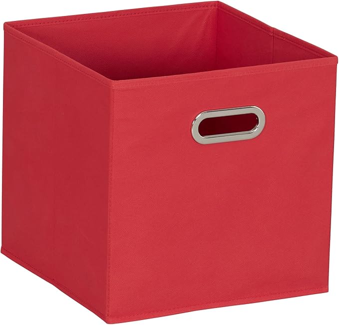 Household Essentials Foldable Fabric Storage Cubes 6-Pack – 11x11x11 Stackable Non-Woven Bins with Chipboard Sides & Grommet Handles – Closet, Shelf, Nursery, or Office Organizer – Regal Red