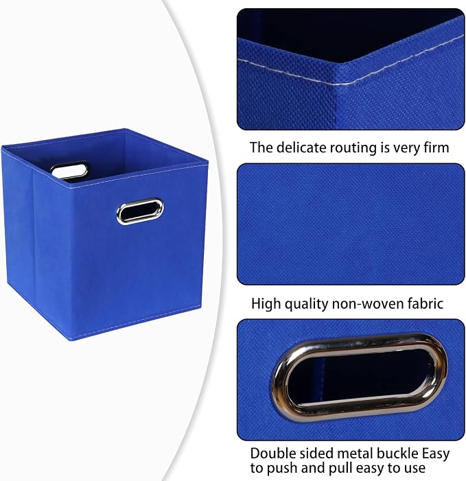 Fabric Cloth Storage Bins,Fabric Cube Bins Organizer with Dual Handles Foldable Cube Storage Baskets for Home Bedroom Storage,Set of 6,(Dark Blue)