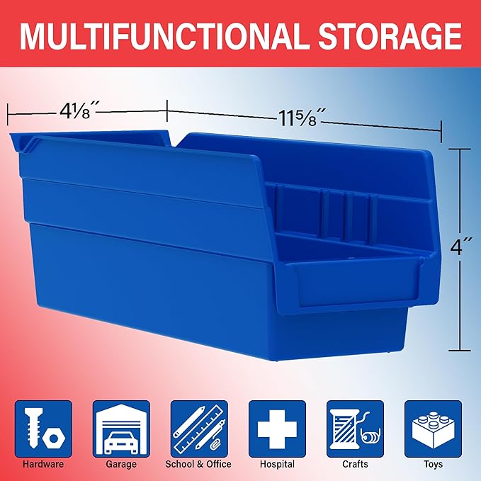 Akro-Mils 30120 Heavy Duty Plastic Shelf Bins, 12"x 4"x 4", Yellow, 24-Pack | Heavy Duty Nesting Storage Bins for Garage, Closet, Refrigerator, Kitchen, Cabinet, Drawer Organization, Pantry Organization