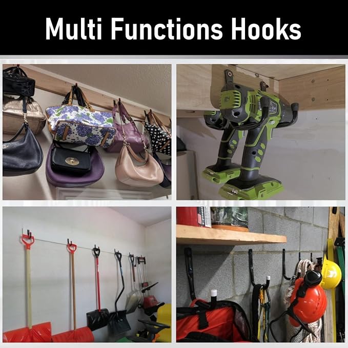 Garage Hooks, 6 Pack Heavy Duty Storage Hooks, 4.1Inch Garden Tool Utility Hooks, Fastening Hooks for Wall Mounting Load Capacity 45lbs