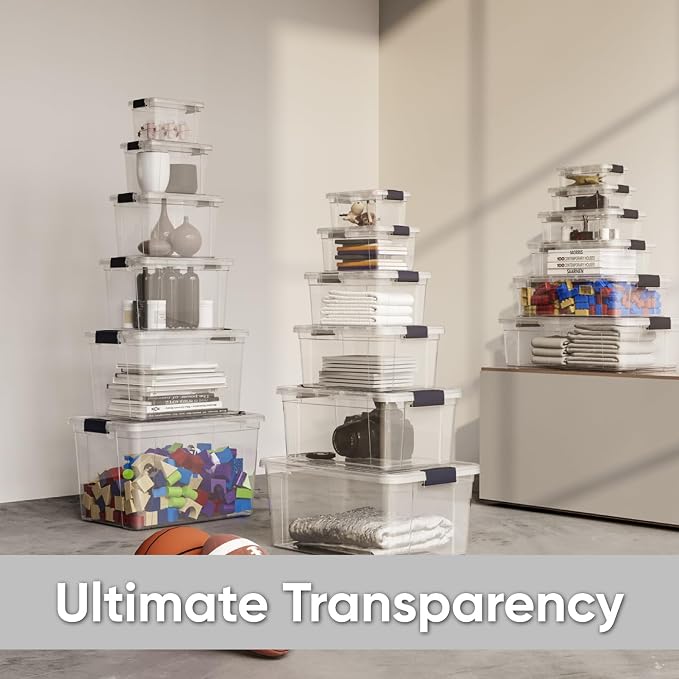 Superio Clear Storage Box with Lid, 26.5 Quart Plastic Container Bins for Organizing, Stackable Crates, BPA Free, Non Toxic, Odor Free, Organizers for Home, Office, School, and Dorm