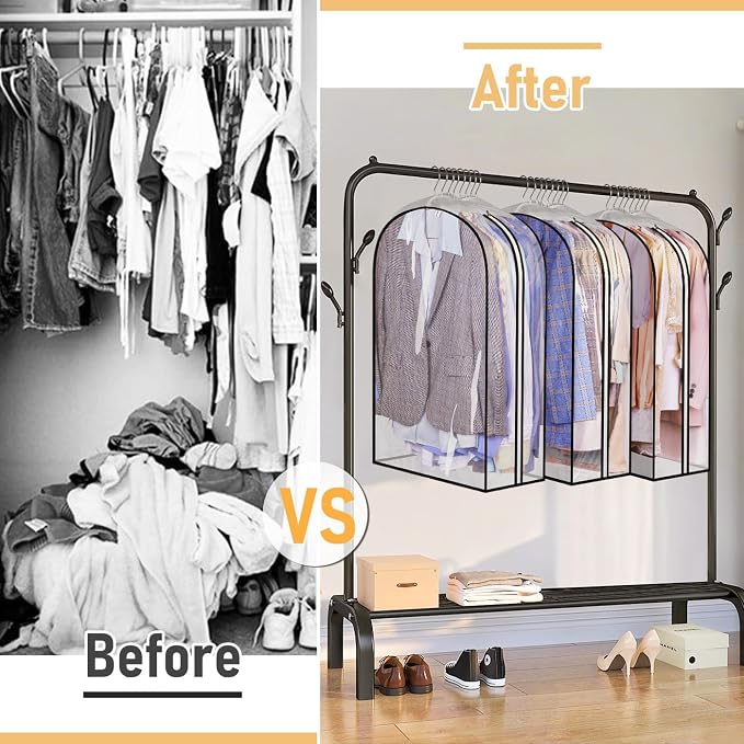 MISSLO 32" All Clear Garment Bags for Hanging Clothes 10" Gusseted Suit Bags for Closet Storage Suit Cover Hanging Clothes Storage for Shirts, Coats, 3 Packs