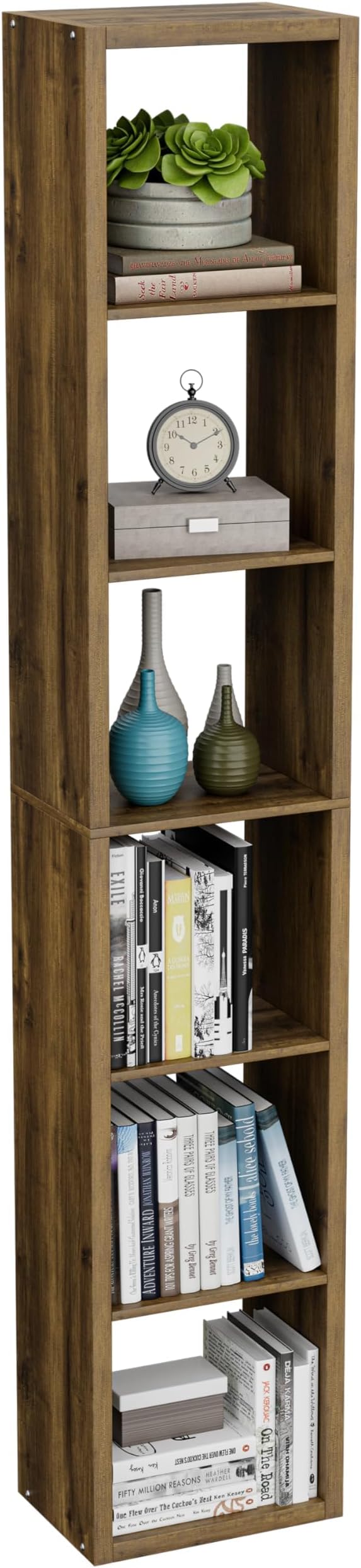 VDNEND Cube Storage Organizer Bookcase, Decorative 11 inch Open Back Cubical Shelf with Thickened Border, Display Bookshelf for Living Room, Home Office, Sturdy Room (Brown, 6 Cube,Vertical)
