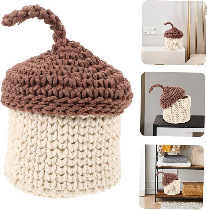Hemobllo Handwoven Organizer Basket Large Capacity Woven Storage Box for Home Kitchen Bathroom Decor Space Saving Cotton Rope Sundries Holder with Elegant Craftsmanship Small Brown Tabletop