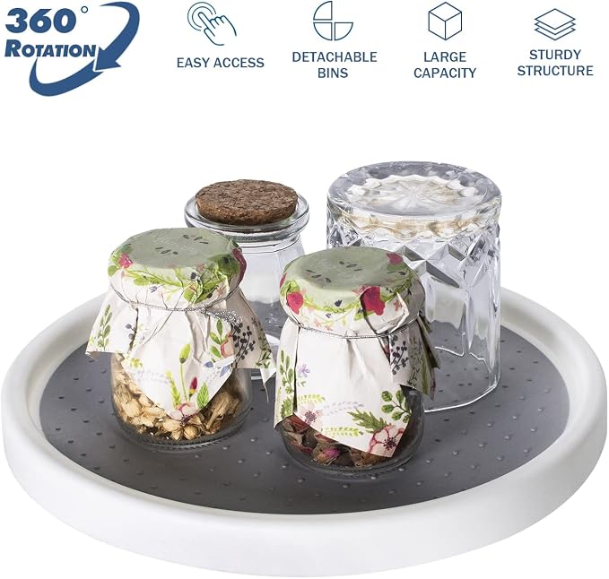 Lazy Susan Organizer, 2 Tier Non Skid Spice Rack Turntable,360 Degree Rotating Seasoning Organizer, 10-Inch Spinning Organizer for Pantry Cabinet, Kitchen, Countertop, Vanity Display Stand | 2-Tier, 10 Inch, Durable & Easy Clean,for Pantry Cabinet, Kit...