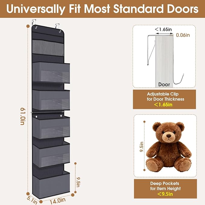 Over The Door Organizer Storage behind Door Hanging Organizer for Nursery | 6 Tier, Detachable, Clear Window, Sturdy Construction, Space-Saving Storage for Closet, Bedroom, Bathroom & Nursery