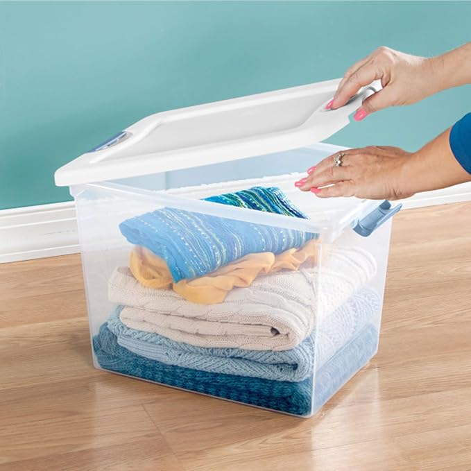 Sterilite Latching Box with Lids for Home and Office, 25 Quart, 24-Pack | Heavy-Duty and Stackable Plastic Containers with Latches for Closet, Cabinet, Bedroom, Bathroom and Dorm Room Organization