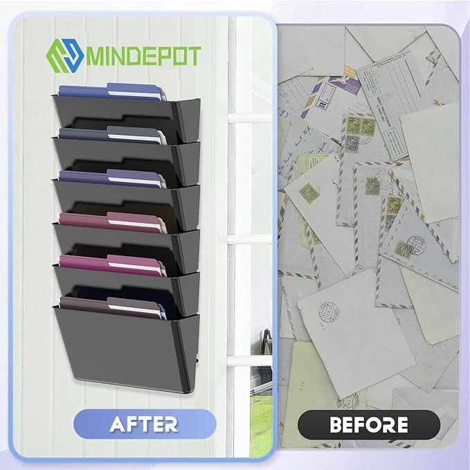 MINDEPOT 8 Pockets Acrylic Wall File Organizer, Wall File Holder Black