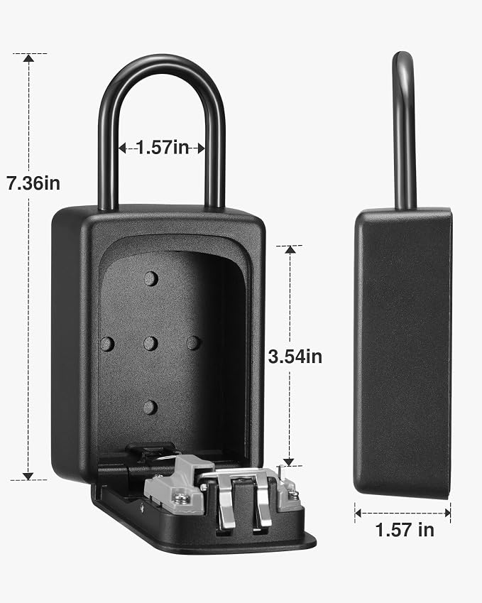 Puroma Lock Box, Large Key Lock Box Resettable Combination Lockbox, Portable Wall Mount Lockbox Security Safe Box for Outside Outdoor Home Office Door Handle House Key, Pure Black (1 Pack)