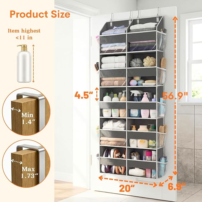 Ofiray-home 5-Tier Over Door Organizer, 10-Compartment Wide Storage Rack | 20" wide, 80 lbs for heavy family use, 10 side pockets, fits doors for closet, nursery, entryway, dorm, RV, laundry room