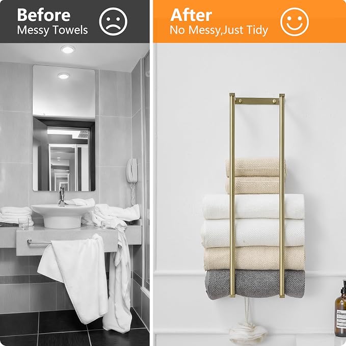 BWE Brushed Gold Towel Racks for Bathroom 28" Towel Holder for Rolled Towels