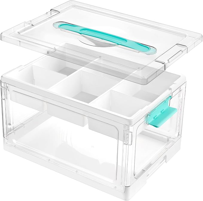 Vtopmart 24 QT Clear Plastic Craft Storage Box with Tray & Dividers, 1 Pack | Art Supply Organizer for Coloring Books, Craft Supplies, Modeling Clay, Molds, Easy Access