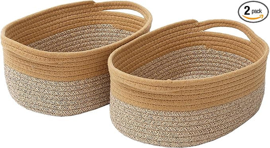 JMvicyroam Small Woven Basket, Empty Gift Basket, Jute&Brown/2 Pack | Small Gift Basket, Cotton Rope, 12 x 8 x 76 in, Handles, Includes Ribbon and Bag, Birthday Gift Basket