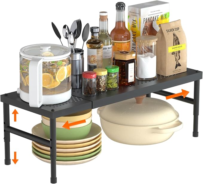 HI NINGER Expandable adjustable stackable kitchen organizer,Spice Racks,Counter Shelf for Cabinets,Small Cupboard Organizers,Heavy Duty Metal Pantry Storage Shelves Racks for kitchen,cabinet