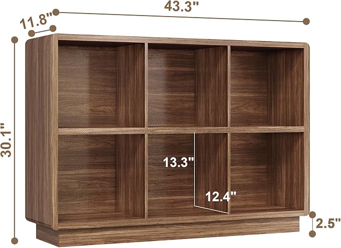 ChooChoo 6 Cube Storage Organizer, Wooden Bookcase with Storage | Cube Storage Bookshelf for Bedroom and Home Office, Brown Walnut