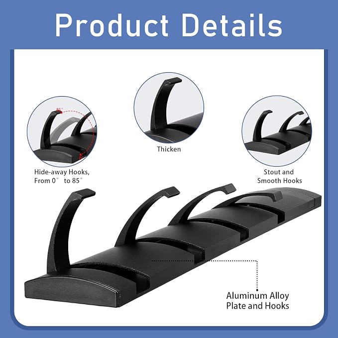 Wesiti 2 Pack Wall Mounted Coat Rack, Floating Door Wall Coat Rack with Retractable Hooks Aluminum Space Saving Hangers Hook Rail for Entryway Bathroom Hat Towel(Black)