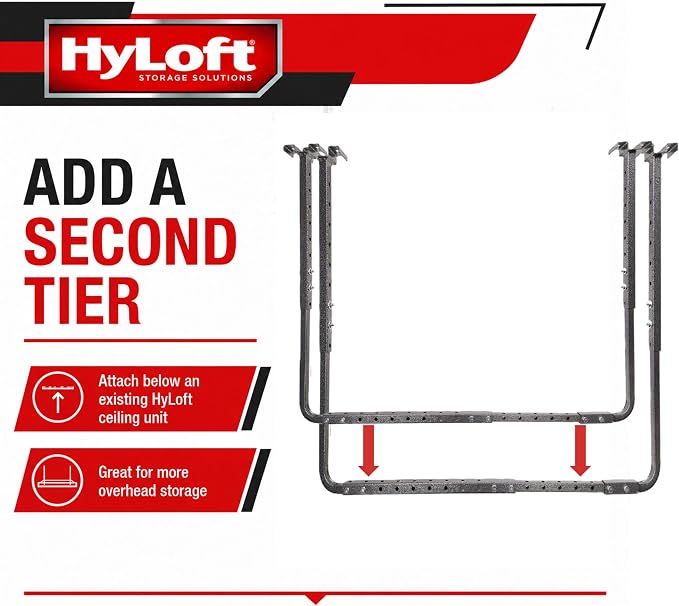 HyLoft Adjustable Garage Ceiling Mount Storage Rack Kit, Ceiling Shelving Mounts, 34 in. x 26 in., 80844-10, Hammertone