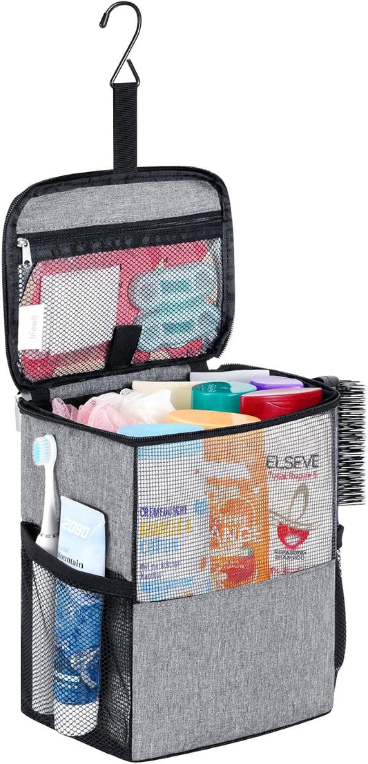 Lifewit Shower Bag Mesh Shower Caddy Portable College Dorm Room Essentials Tote Bag for Bathroom, Gym, Travel, Camping Quick Dry Hanging Shower Organizer Basket Toiletry Bag, Medium, Grey